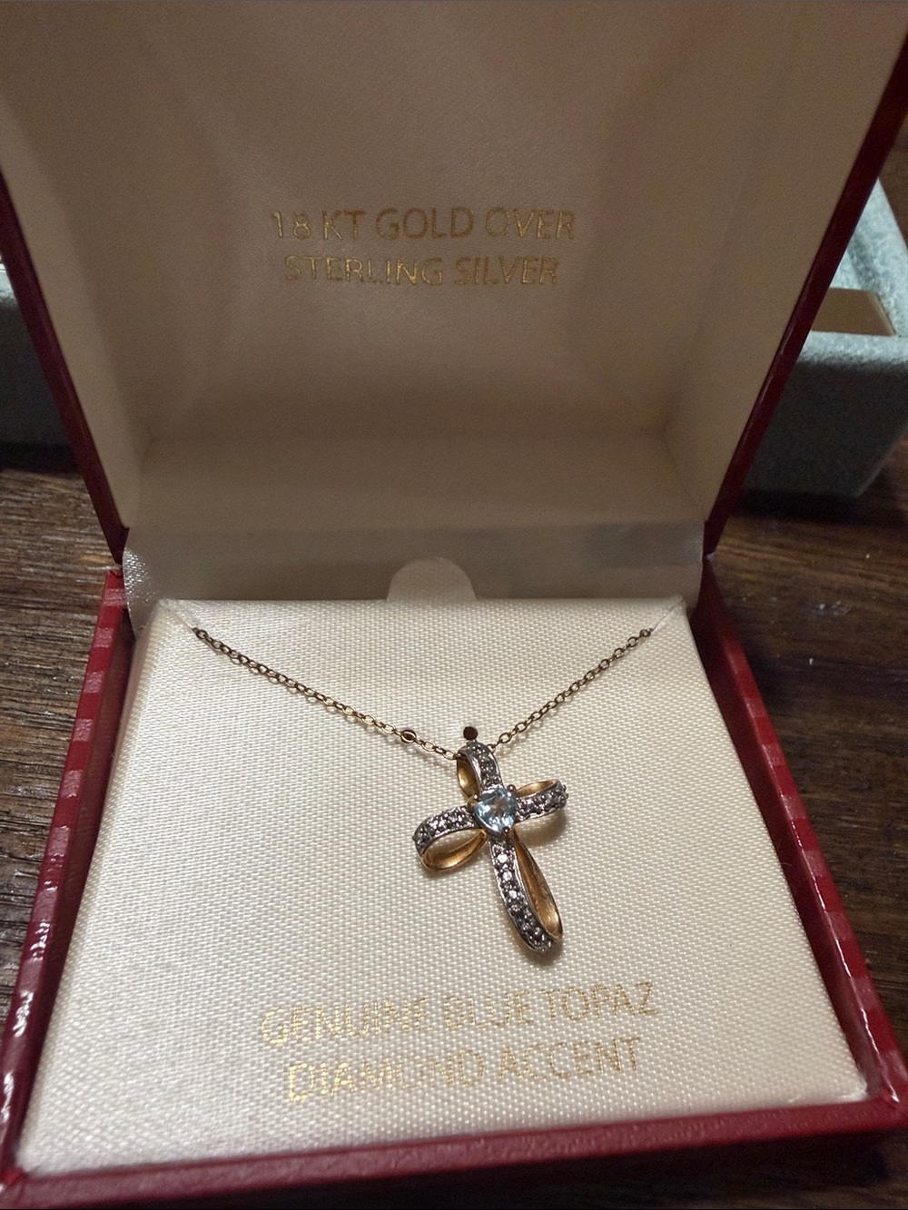 18k gold over sterling silver blue topaz diamond accent necklace